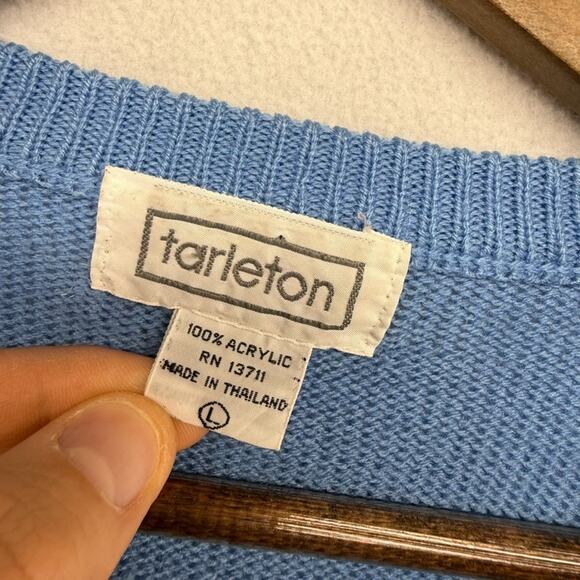 Vintage Tarleton Sweater Mens Large Chunky Cable Knit Preppy V Neck Knit 70s 80s - Picture 6 of 7